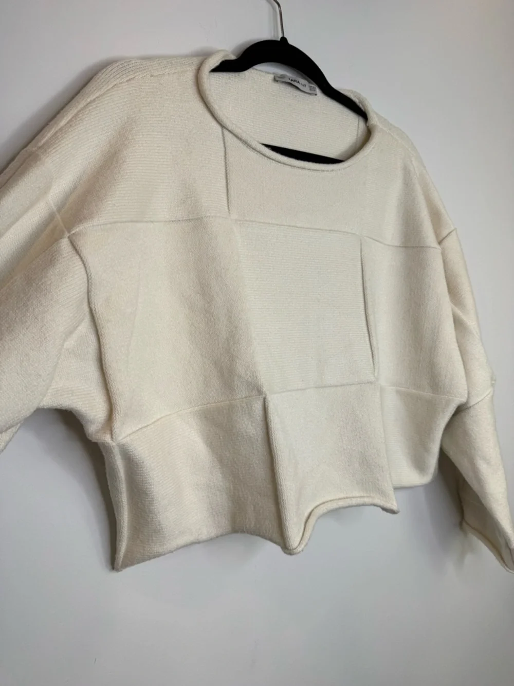 Zara patchwork cropped ecru jumper size small - Picture 4 of 7